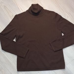 Lauren Ralph Lauren PM Merino Wool Blend Brown Turtleneck Sweater Long Sleeve